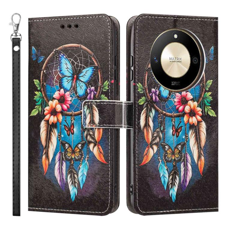 For Honor X50 Painted Pattern Vegan Leather Phone Case with Strap
