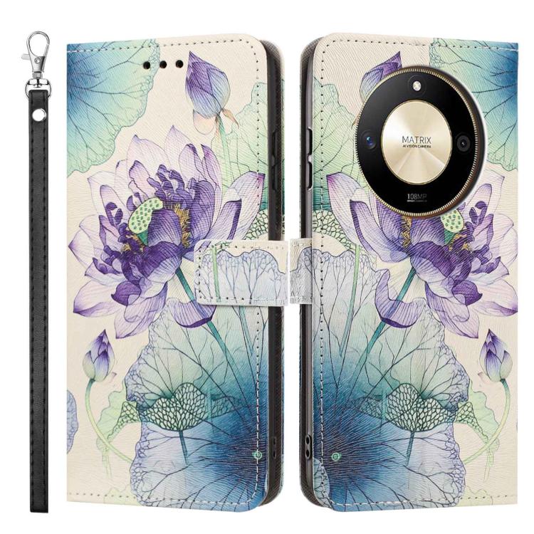 For Honor X50 Painted Pattern Vegan Leather Phone Case with Strap