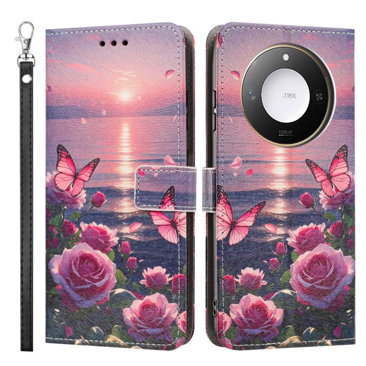 For Honor X60 / X9c Smart Painted Pattern Vegan Leather Phone Case with Strap