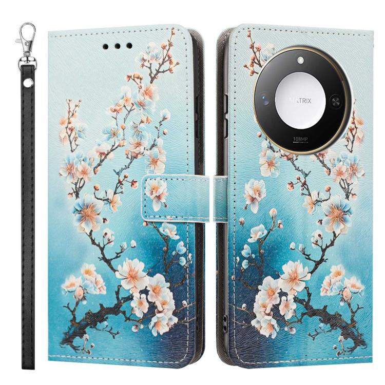 For Honor X60 / X9c Smart Painted Pattern Vegan Leather Phone Case with Strap