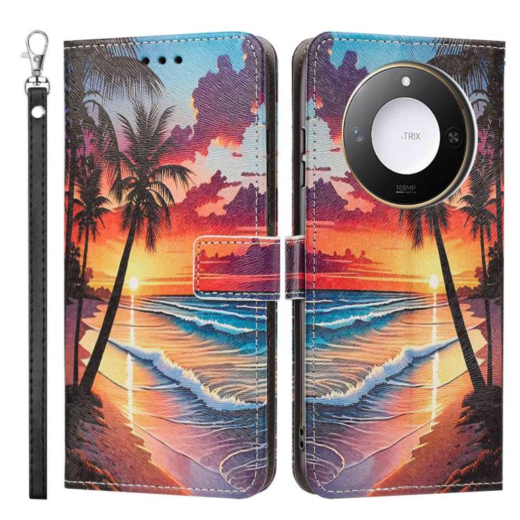 For Honor X60 / X9c Smart Painted Pattern Vegan Leather Phone Case with Strap