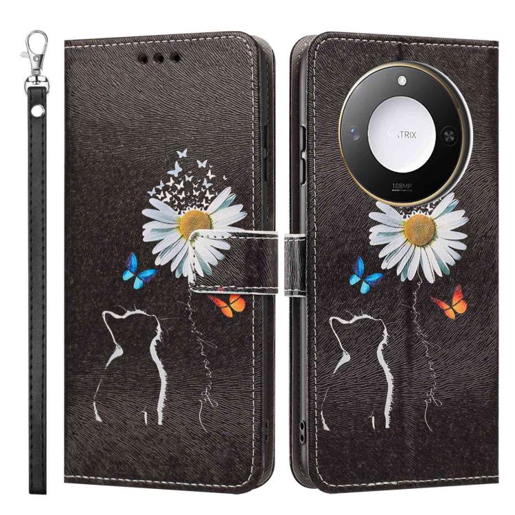 For Honor X60 / X9c Smart Painted Pattern Vegan Leather Phone Case with Strap