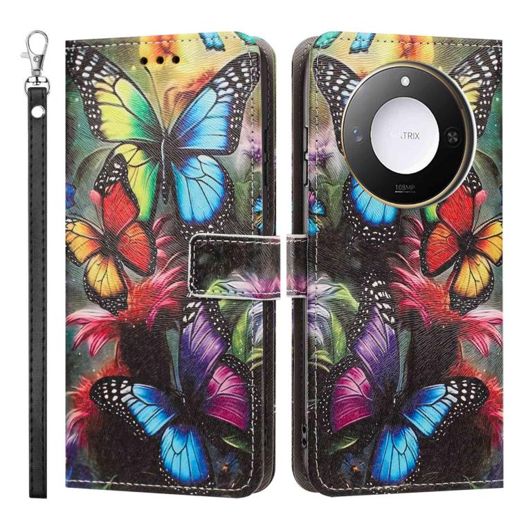 For Honor X60 / X9c Smart Painted Pattern Vegan Leather Phone Case with Strap