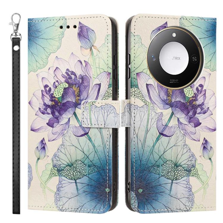 For Honor X60 / X9c Smart Painted Pattern Vegan Leather Phone Case with Strap