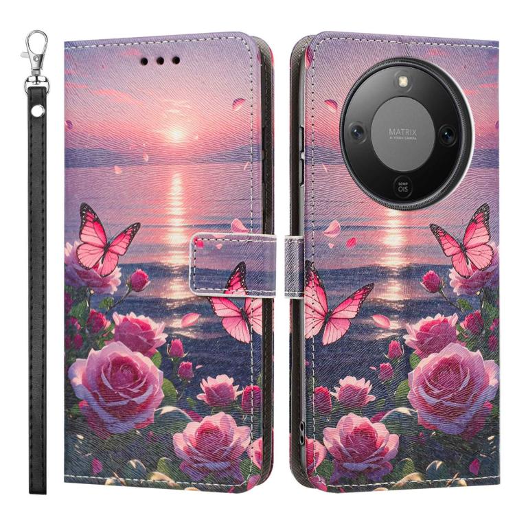 For Honor X70 5G Painted Pattern Vegan Leather Phone Case with Strap