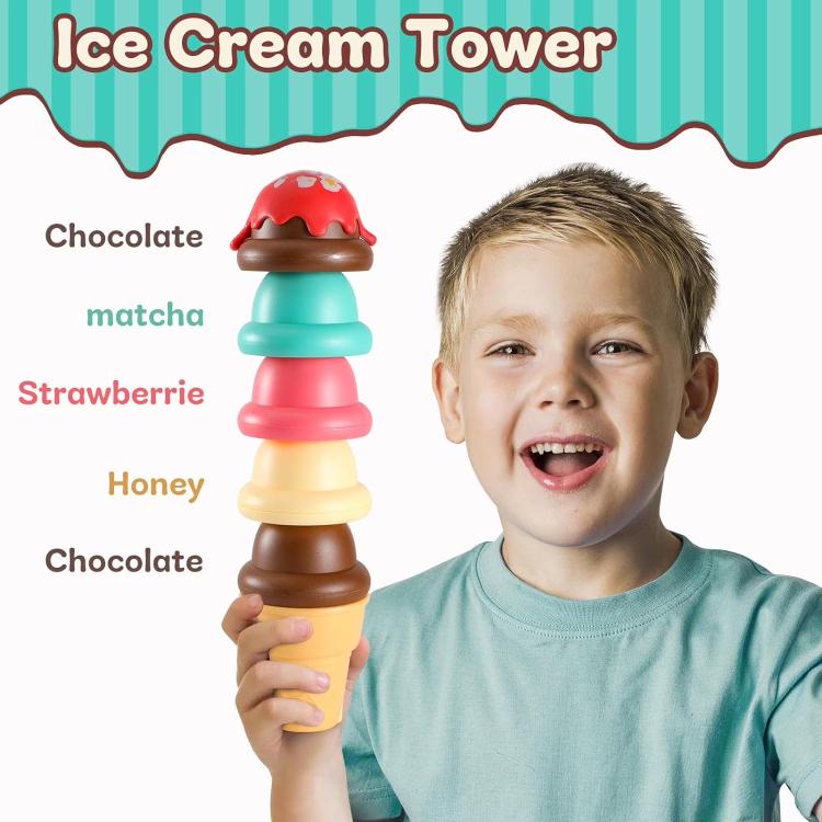 Parent-child Interaction Pretend Play DIY Ice Cream Cone Sackable Store Game - 39pcs