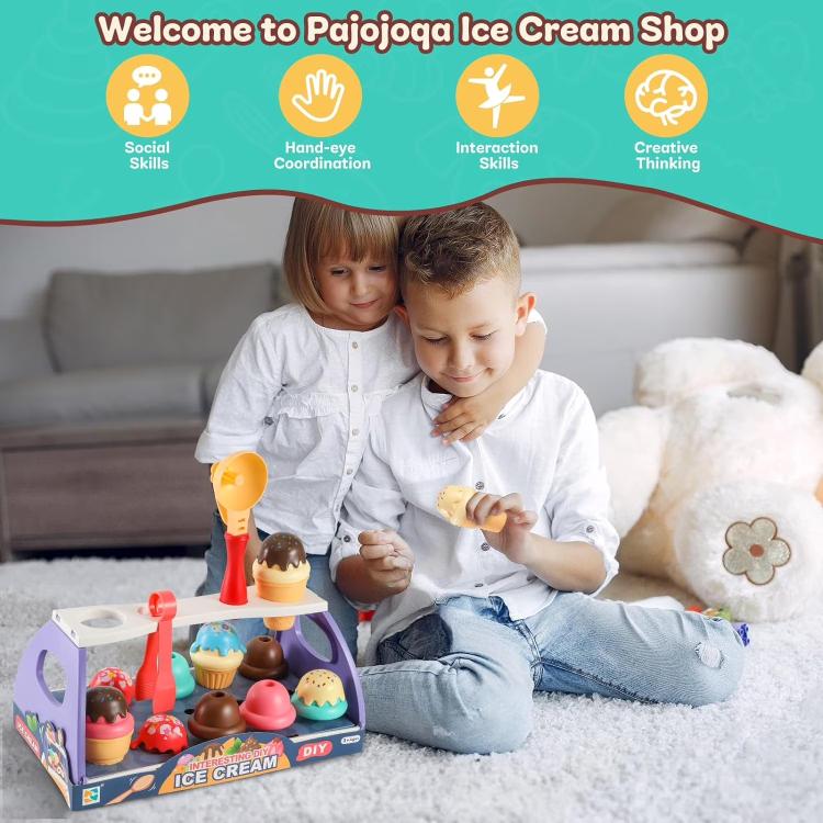 Parent-child Interaction Pretend Play DIY Ice Cream Cone Sackable Store Game - 39pcs