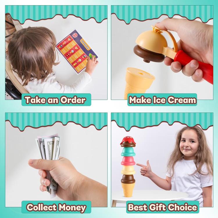 Parent-child Interaction Pretend Play DIY Ice Cream Cone Sackable Store Game - 39pcs