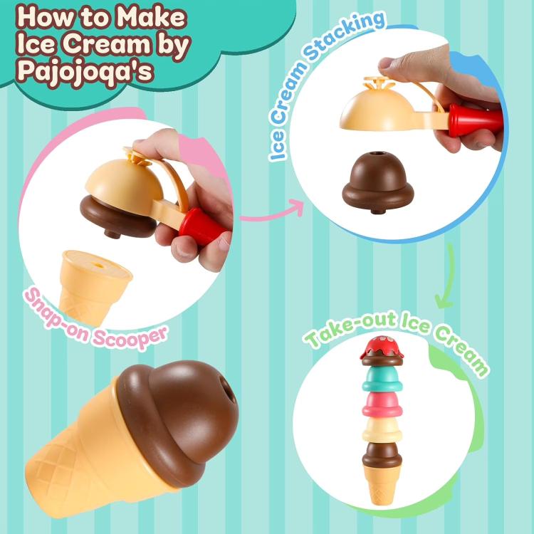 Parent-child Interaction Pretend Play DIY Ice Cream Cone Sackable Store Game - 39pcs