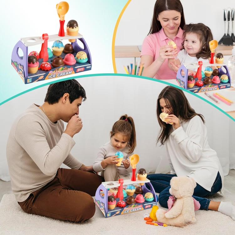 Parent-child Interaction Pretend Play DIY Ice Cream Cone Sackable Store Game - 39pcs