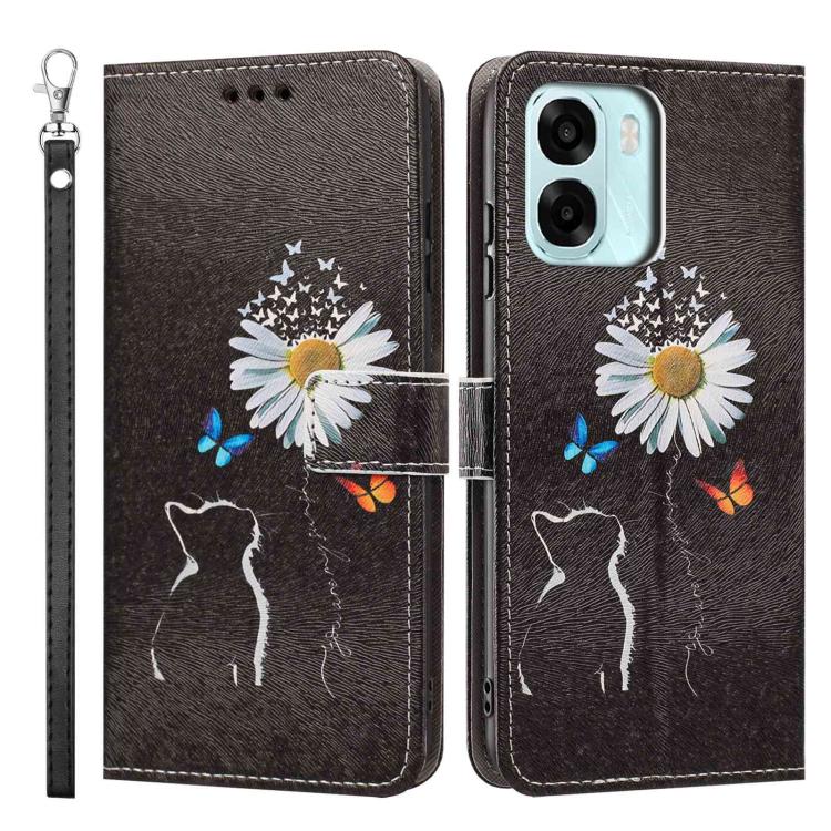 For OPPO A6x 4G Painted Pattern Vegan Leather Phone Case with Strap