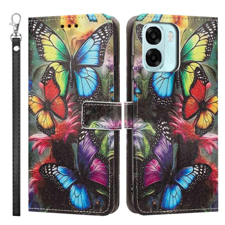 For OPPO A6x 4G Painted Pattern Vegan Leather Phone Case with Strap