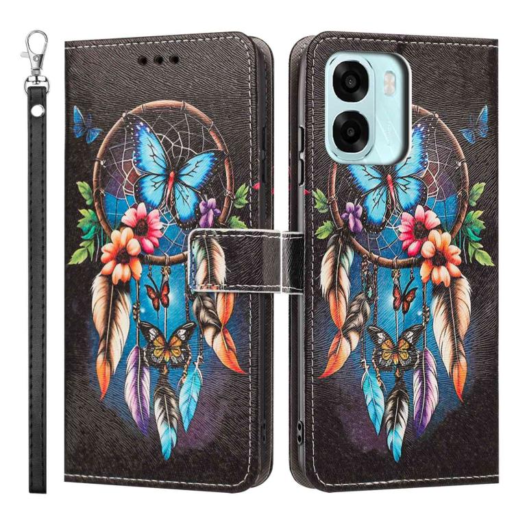 For OPPO A6x 4G Painted Pattern Vegan Leather Phone Case with Strap