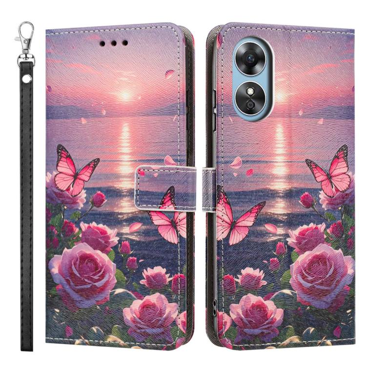 For OPPO A17 4G Global/A17K Global Painted Pattern Vegan Leather Phone Case with Strap