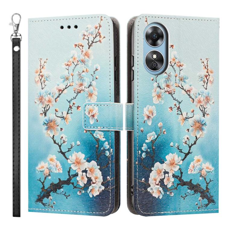For OPPO A17 4G Global/A17K Global Painted Pattern Vegan Leather Phone Case with Strap