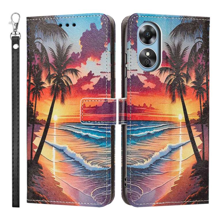 For OPPO A17 4G Global/A17K Global Painted Pattern Vegan Leather Phone Case with Strap