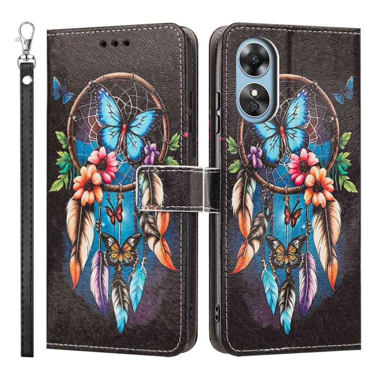 For OPPO A17 4G Global/A17K Global Painted Pattern Vegan Leather Phone Case with Strap