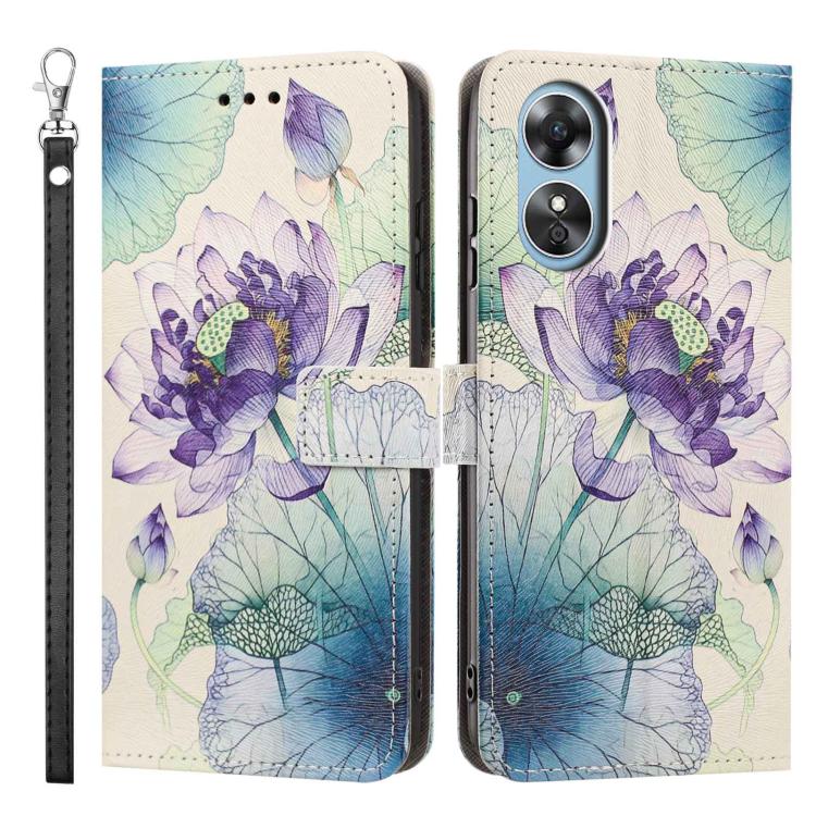 For OPPO A17 4G Global/A17K Global Painted Pattern Vegan Leather Phone Case with Strap