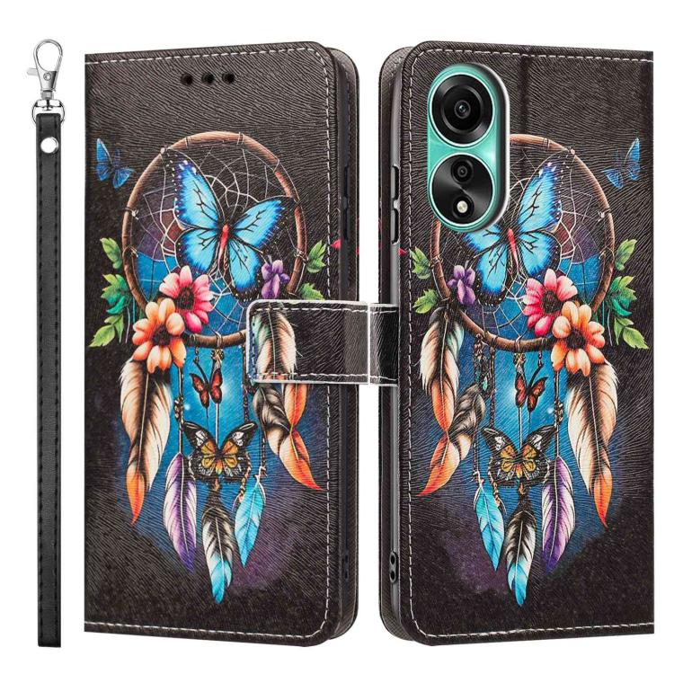 For OPPO A38 / A18 Painted Pattern Vegan Leather Phone Case with Strap
