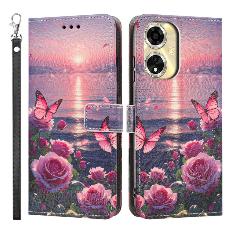For OPPO A59 5G Global Painted Pattern Vegan Leather Phone Case with Strap
