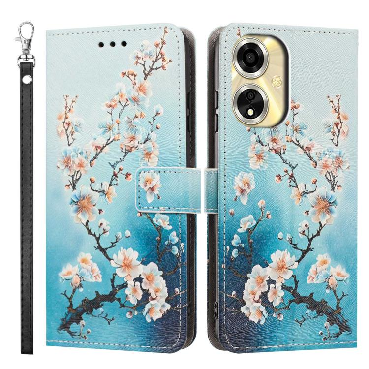 For OPPO A59 5G Global Painted Pattern Vegan Leather Phone Case with Strap
