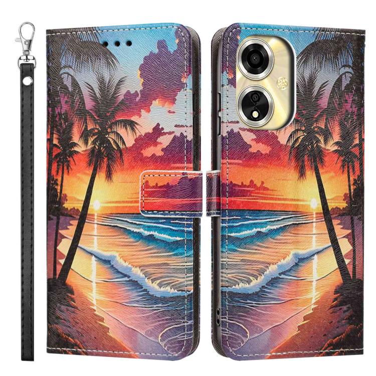 For OPPO A59 5G Global Painted Pattern Vegan Leather Phone Case with Strap