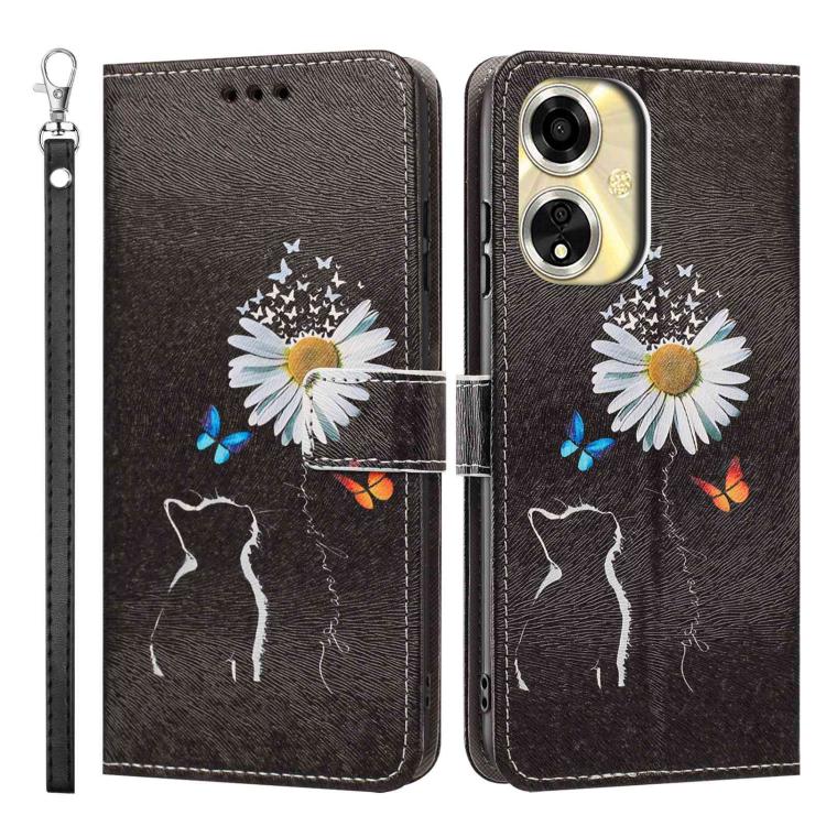 For OPPO A59 5G Global Painted Pattern Vegan Leather Phone Case with Strap