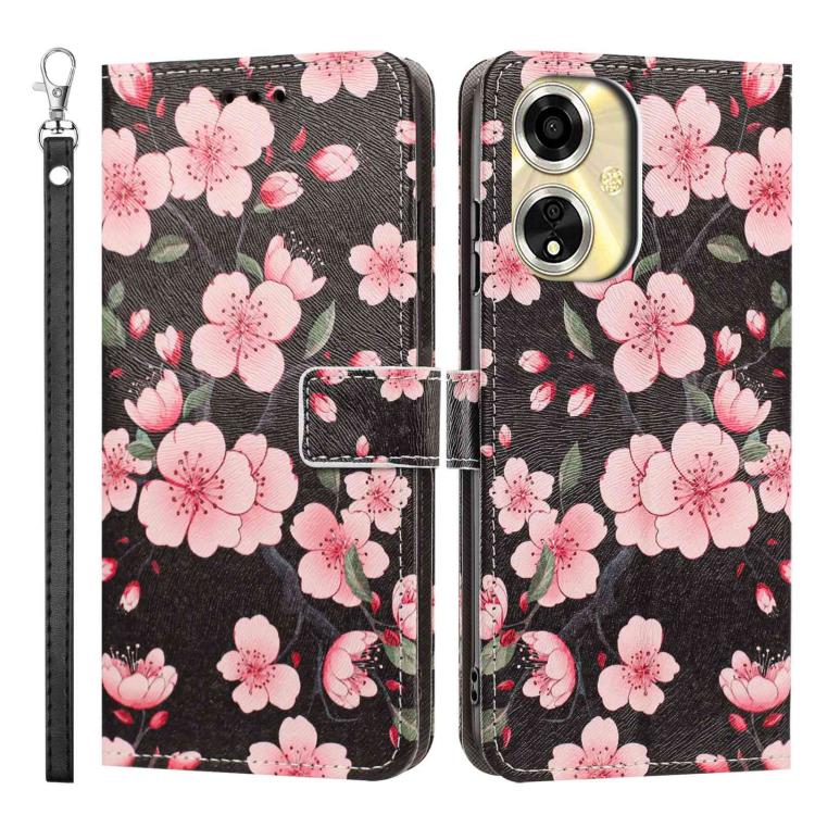 For OPPO A59 5G Global Painted Pattern Vegan Leather Phone Case with Strap