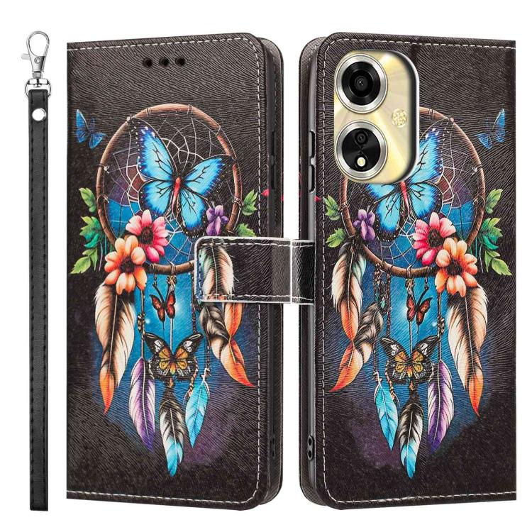 For OPPO A59 5G Global Painted Pattern Vegan Leather Phone Case with Strap