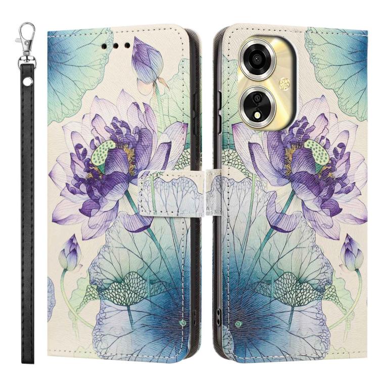 For OPPO A59 5G Global Painted Pattern Vegan Leather Phone Case with Strap