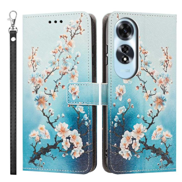 For OPPO A60 4G Global Painted Pattern Vegan Leather Phone Case with Strap