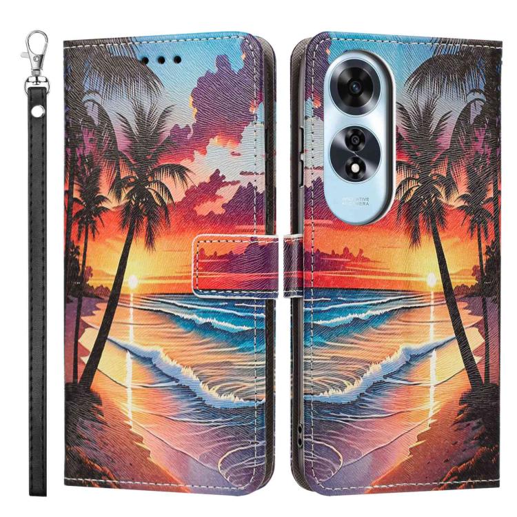 For OPPO A60 4G Global Painted Pattern Vegan Leather Phone Case with Strap