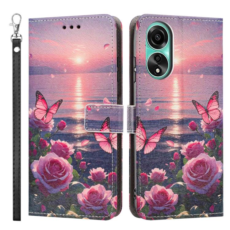 For OPPO A78 4G Painted Pattern Vegan Leather Phone Case with Strap