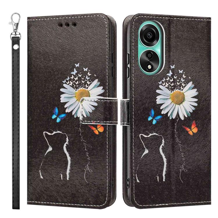 For OPPO A78 4G Painted Pattern Vegan Leather Phone Case with Strap