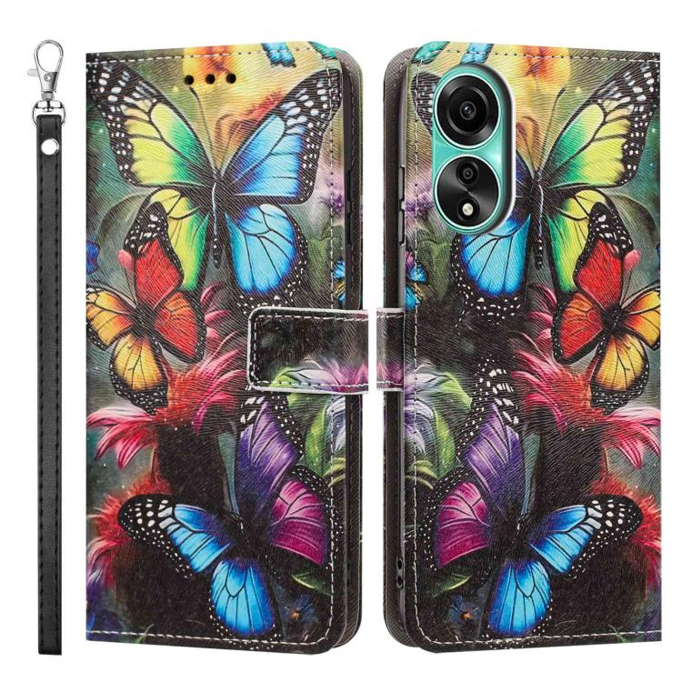 For OPPO A78 4G Painted Pattern Vegan Leather Phone Case with Strap