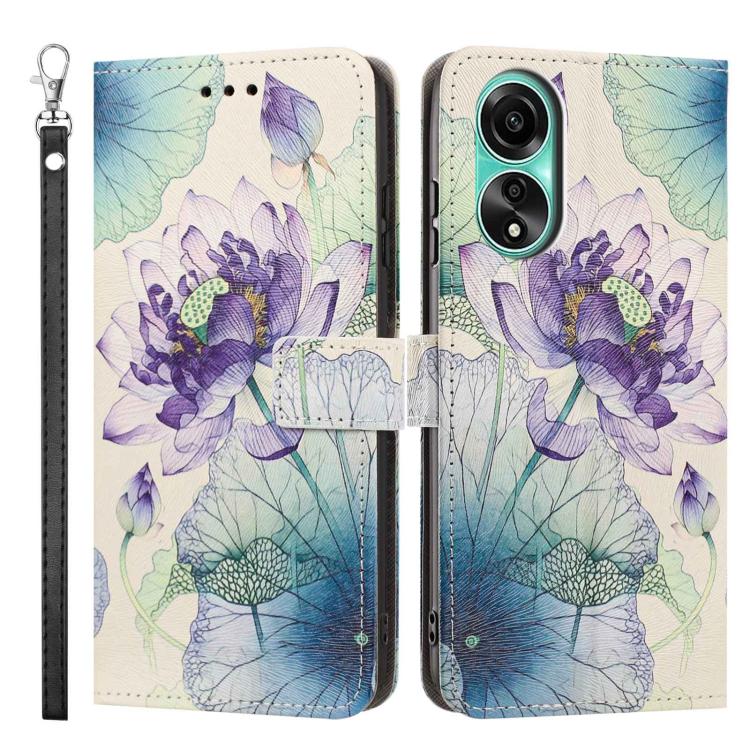 For OPPO A78 4G Painted Pattern Vegan Leather Phone Case with Strap