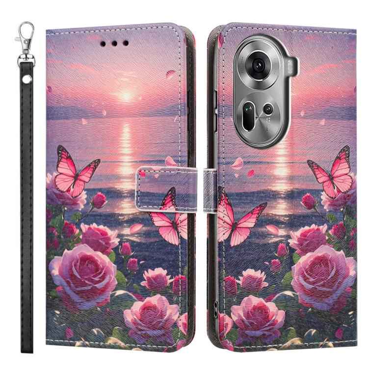 For OPPO Reno11 Global Painted Pattern Vegan Leather Phone Case with Strap