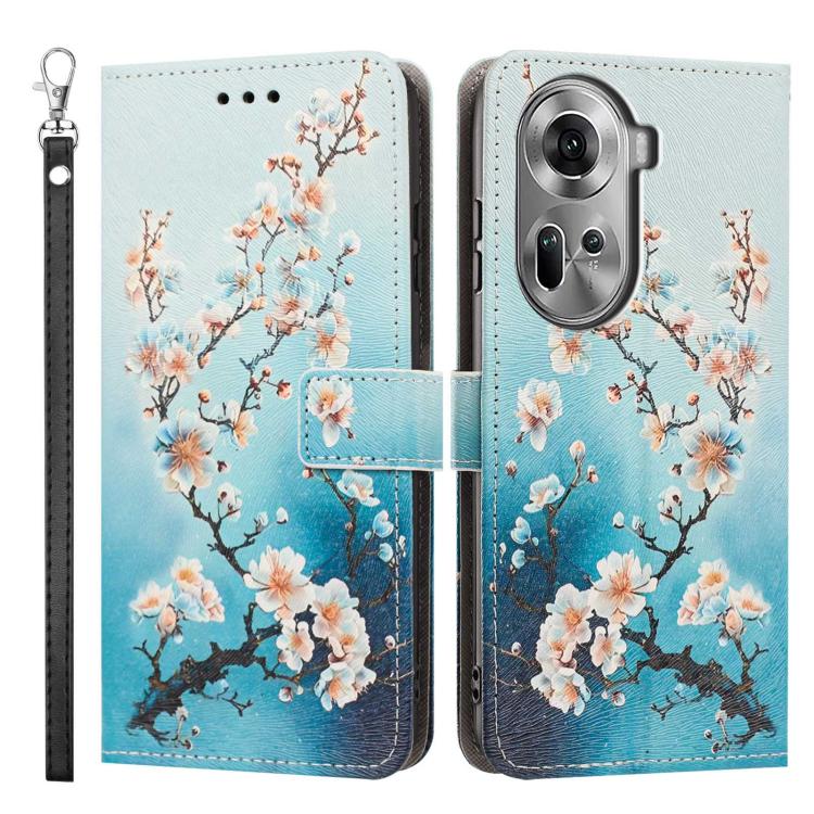For OPPO Reno11 Global Painted Pattern Vegan Leather Phone Case with Strap