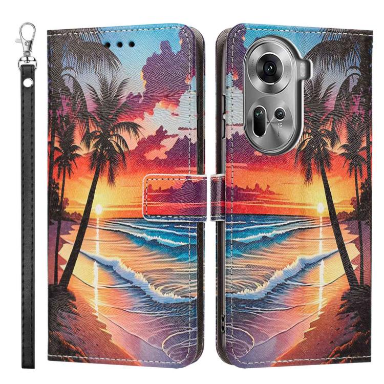 For OPPO Reno11 Global Painted Pattern Vegan Leather Phone Case with Strap