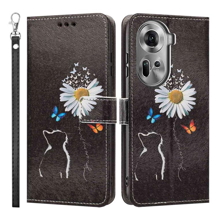 For OPPO Reno11 Global Painted Pattern Vegan Leather Phone Case with Strap