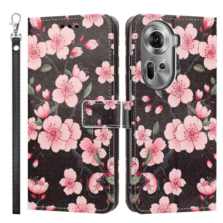 For OPPO Reno11 Global Painted Pattern Vegan Leather Phone Case with Strap