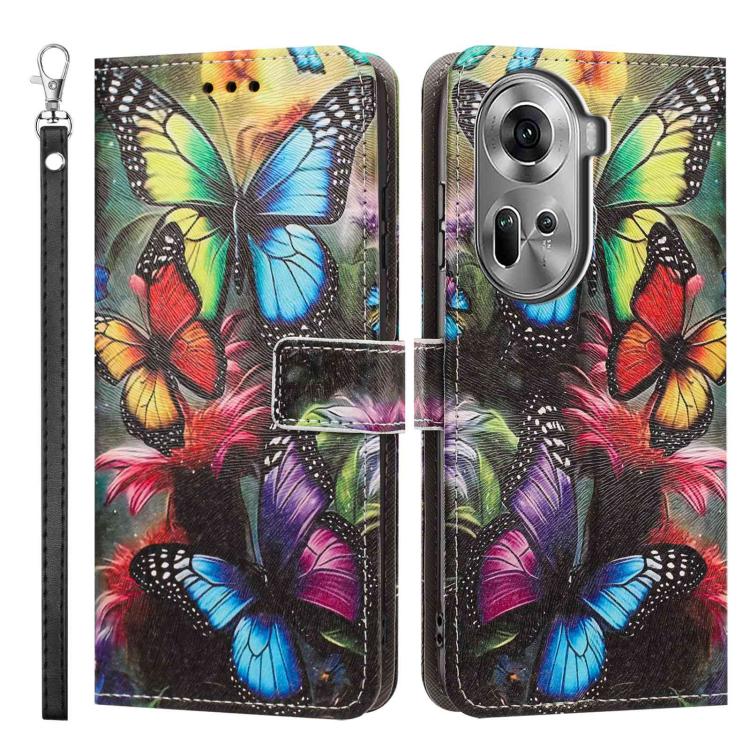 For OPPO Reno11 Global Painted Pattern Vegan Leather Phone Case with Strap