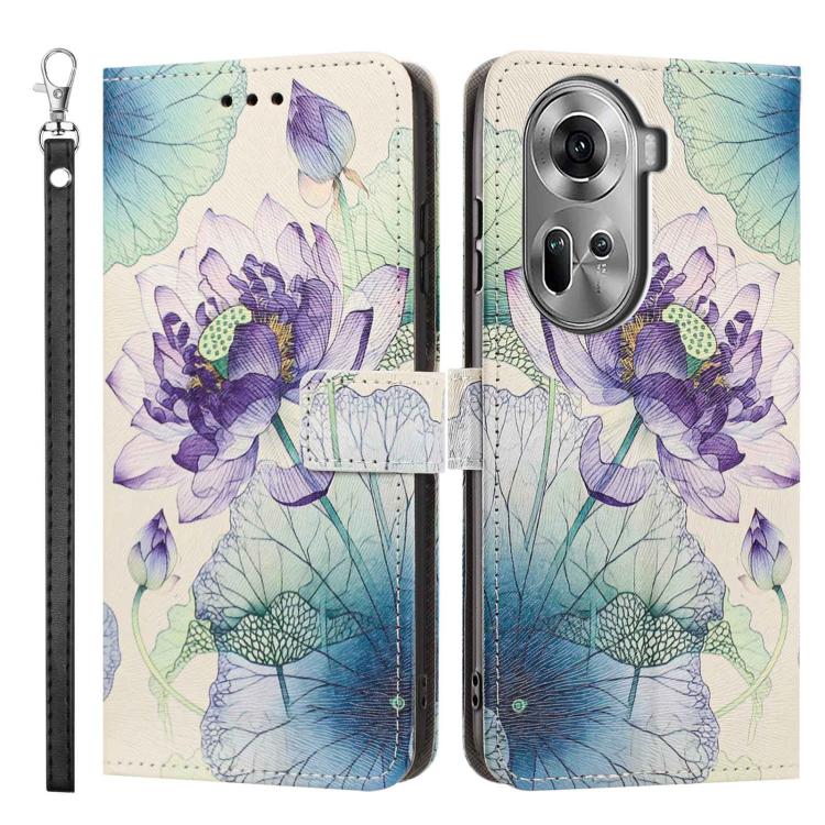 For OPPO Reno11 Global Painted Pattern Vegan Leather Phone Case with Strap