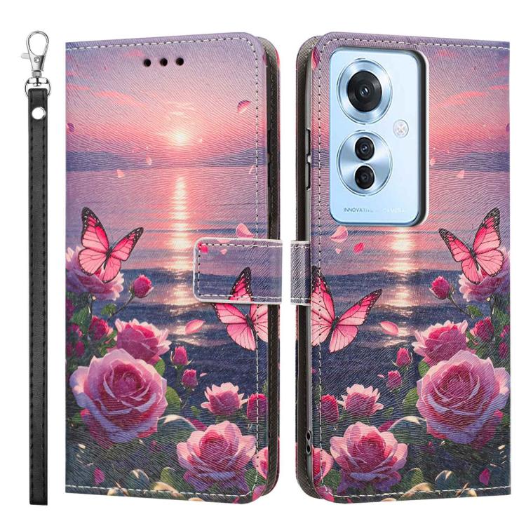 For OPPO Reno11 F Global/F25 Pro 5G Global Painted Pattern Vegan Leather Phone Case with Strap