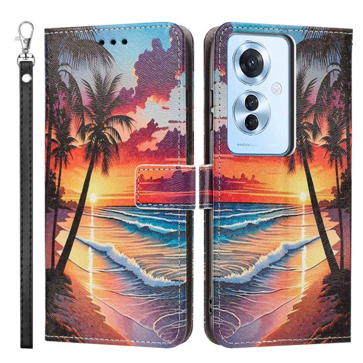For OPPO Reno11 F Global/F25 Pro 5G Global Painted Pattern Vegan Leather Phone Case with Strap