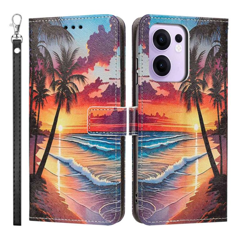 For OPPO Reno13 F 4G/5G Global/13F S Painted Pattern Vegan Leather Phone Case with Strap