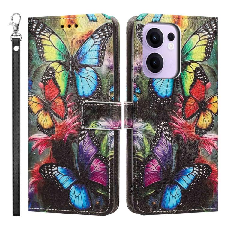 For OPPO Reno13 F 4G/5G Global/13F S Painted Pattern Vegan Leather Phone Case with Strap
