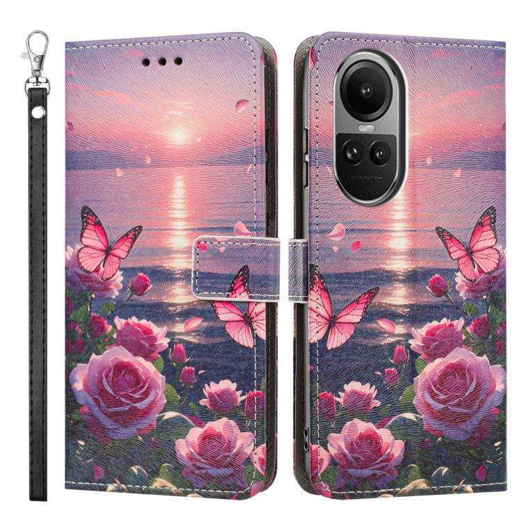 For OPPO Reno10/10 Pro Painted Pattern Vegan Leather Phone Case with Strap