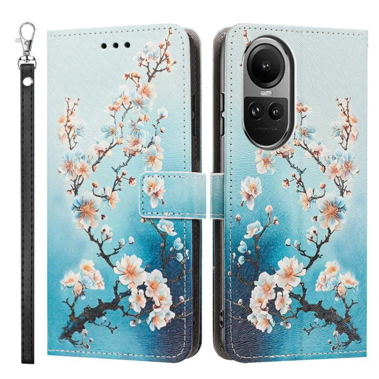 For OPPO Reno10/10 Pro Painted Pattern Vegan Leather Phone Case with Strap