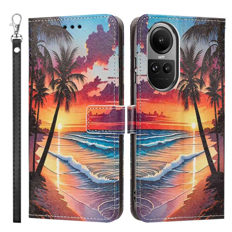 For OPPO Reno10/10 Pro Painted Pattern Vegan Leather Phone Case with Strap